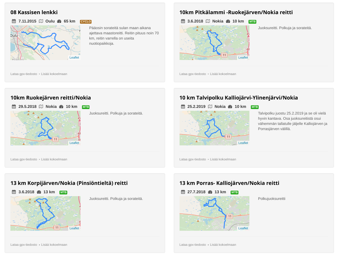 Kuvakaappaus reittilistasta